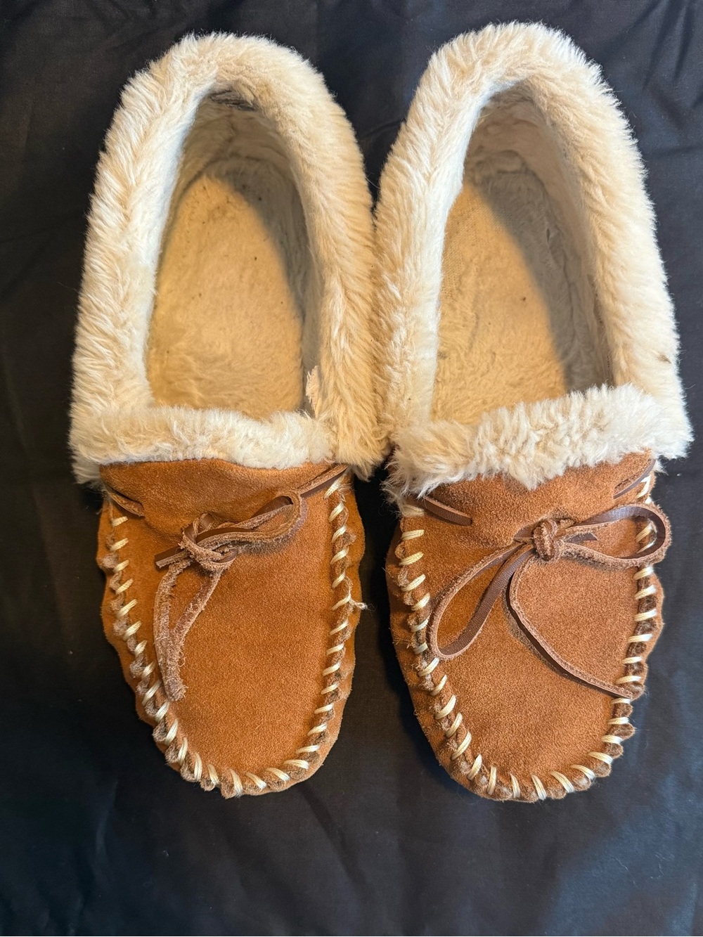 J. Crew Cozy Suede Faux-Fur Lined Women's Moccasin Slippers - Brown 10